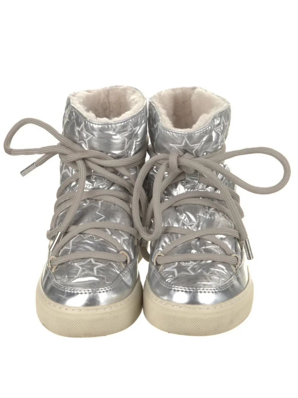 Inuikii Metallic Silver Star Lace-Up Kids Boots